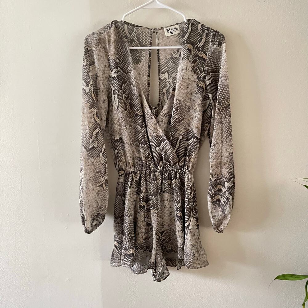 Show Me Your Mumu Snakeskin Ruffle Wrap Romper Womens XS Animal Print Boho - Picture 2 of 9